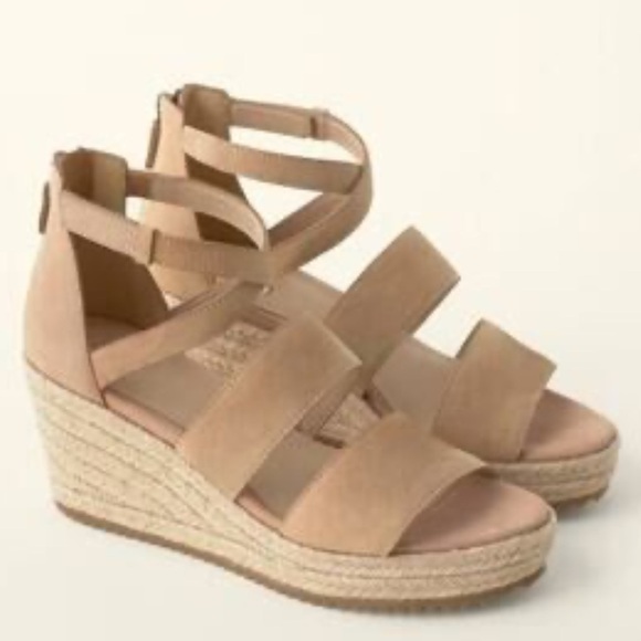 EILEEN FISHER Wali Latte Tan Nubuck Strappy Espadrille Wedge Sandals - Picture 2 of 8